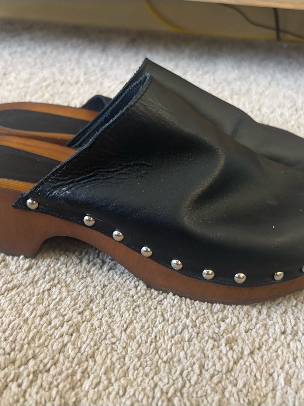Seychelles Black Leather Studded Clog Mule